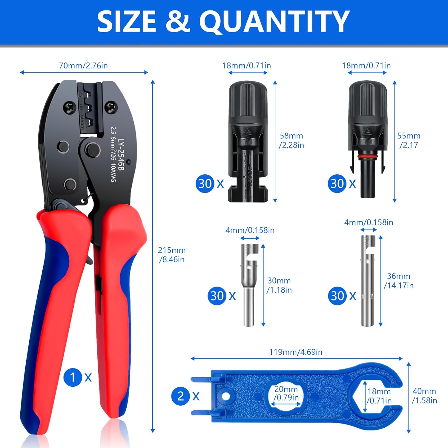 Renewable Energy Kit - 60-teiliges Solarpanel-Stecker-Set, Solar-Crimper-Werkzeug zum Anschließen von