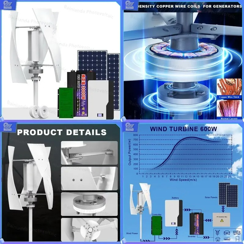 Renewable Energy Kit - Vertikaler Windturbinengenerator Solarpanel Hybridsystem Off-Grid-Stromkit Heimenergiespeicher